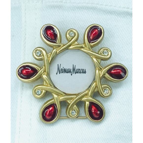 Jay Strongwater Neiman Marcus Swarovski Crystal Mini Photo Frame Red Gold w Box - Picture 6 of 6